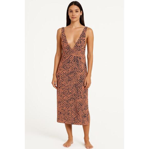 ViX Paula Hermanny Python Kristin Caftan  Deep VNeck Midi Animal Dress L-G - Picture 1 of 8